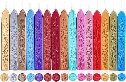 Yoption 15Pcs Sealing Wax Sticks with Wicks for Wax Seal Stamp, Wedding Invitations, Gift Packaging, Christmas (15 Colors)