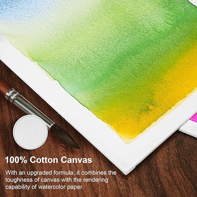 PHOENIX Watercolor Canvas Boards for Painting - 12 Multi Sizes Pack, 5x7,8x10,9x12,11x14 Inch, 100% Cotton Water Color Panels, 8 Oz. / 260g White Blank Medium Texture Flat Canvases