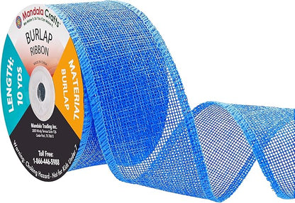 Mandala Crafts Sky Blue Burlap Ribbon 2 Inches Wide Jute Ribbons for Crafts - 20 Yds Roll Rustic Burlap Wrap Trim Ribbons for Wreaths Bows Wedding Party Decoration