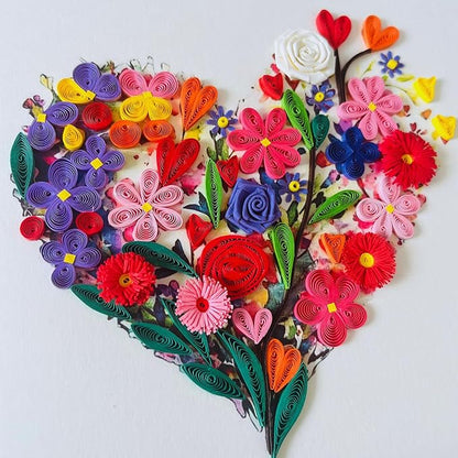 Quilling Cards, handmade card, quilled cards with Handmade Art Quilling birthday card for women, Birthday card, mother... colorful heart design (Flowers Heart 1)