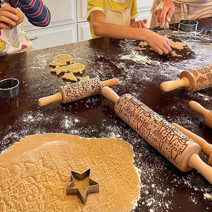 FLOWER MIX Embossing Rolling Pin with Flowers Pattern. Dough and Clay Roller for Embossed Cookies and Pottery. Cookie and Ceramic Stamp. Backing Gifts for Women by Algis Crafts