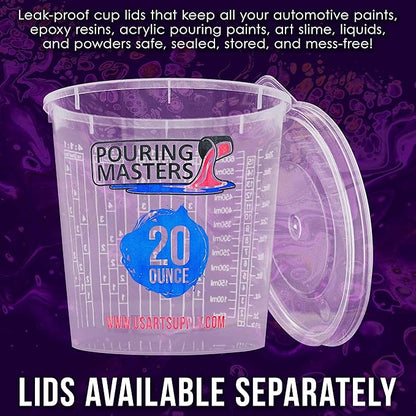 Pouring Masters 20 Ounce (600ml) Graduated Plastic Mixing Cups (Box of 12) - Paint Mixing Cups for Epoxy Resin, Art, Kitchen, Baking - Measurements in OZ and ML, 4 Different Measuring Ratios 1:1