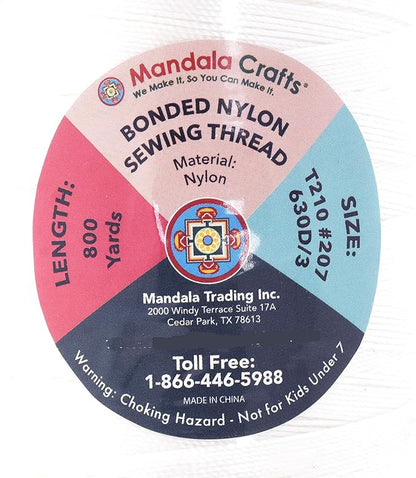 Mandala Crafts Bonded Nylon Thread White Heavy Duty Sewing Threads - 800 YDs Size 207 630D T210 Tex 210 Thread for Leather Jeans Weaving Outdoor Marine Upholstery Threads