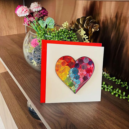 Quilling Cards, handmade card, quilled cards with Handmade Art Quilling birthday card for women, Birthday card, mother... colorful heart design (Heart 4)