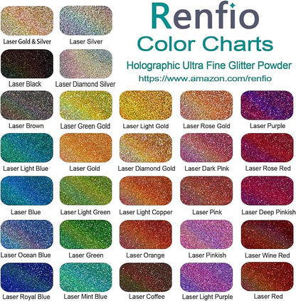 Renfio Holographic Ultra Fine Glitter Powder Metallic Resin Glitter 2.11 Oz/60g PET Flakes Crafts Sequins 1/128" 0.008" 0.2mm Epoxy Chips Flakes for Tumblers Slime Roses Decorations - Laser Wine Red
