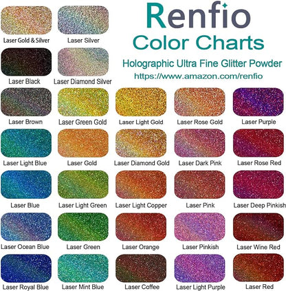 Renfio Holographic Ultra Fine Glitter Powder Metallic Resin Glitter 2.11 Oz (60g) PET Flakes Crafts Sequins 1/128" 0.008" 0.2mm Epoxy Chips Flakes for Tumblers Slime - Laser Orange