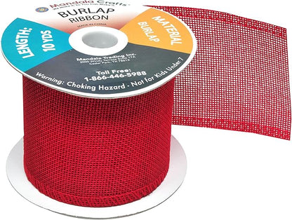 Mandala Crafts Red Burlap Ribbon 3 Inches Wide Jute Ribbons for Crafts - 20 Yds Roll Rustic Burlap Wrap Trim Ribbons for Wreaths Bows Wedding Party Decoration