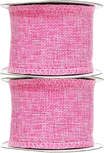 Mandala Crafts Pink Burlap Ribbon 2.5 Inches Wide Jute Ribbons for Crafts - 20 Yds Roll Rustic Burlap Wrap Trim Ribbons for Wreaths Bows Wedding Party Decoration