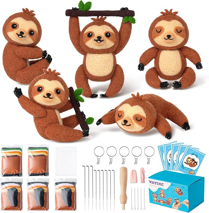 WATINC Needle Felting Starter Kit - Cute Doll Wool Felt Needle Felting Tools Foam Pad, DIY Home Decoration Needle Felting Craft Party Supplies for Beginners