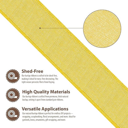 Mandala Crafts Yellow Burlap Ribbon 2 Inches Wide Jute Ribbons for Crafts - 20 Yds Roll Rustic Burlap Wrap Trim Ribbons for Wreaths Bows Wedding Party Decoration