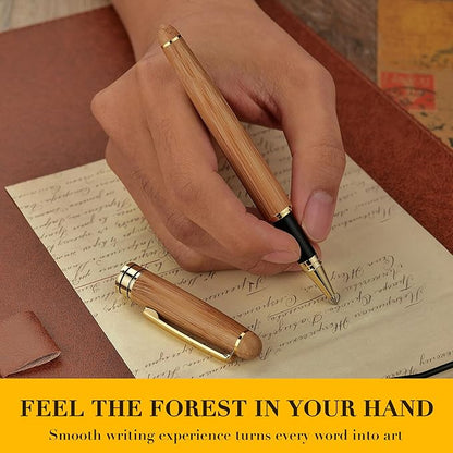 BEILUNER Luxury Wood Ballpoint Pen Writing Set,Bamboo-Elegant Nature Nice Gift Pen Set for Signature Executive Business Office Fancy Writing Supplies - Christmas Gift Boxed with Spare Refills (Black)