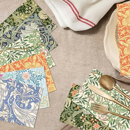 120PCS William Morris Floral Paper Napkins - 6 Vintage Wildflower Disposable Hand Towels for Bathroom, Dinner, Picnic, Wedding | 4.5"x8" | Disposable Napkins for Daily Use, Family Gatherings