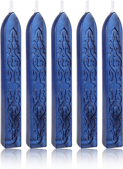 Blue Sealing Wax Sticks, Yoption 5 Pcs Totem Fire Manuscript Wax Seal Sticks with Wicks for Wax Seal Stamp (Navy Blue)