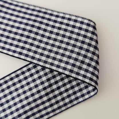 1.5 Inch Blue and White Woven Edge 100% Polyester Gingham Ribbon 25 Yards Each Roll (1-1/2", Blue)