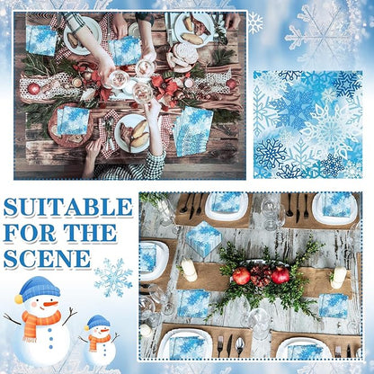 60 Pcs Winter Snowflake Cocktail Paper Napkins 6.5 x 6.5 Inches Disposable Paper Napkins Dessert Beverage Napkin for Decoupage Luncheon Napkin for Party Wedding Birthday Party