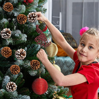 Fovths 24 Pieces Christmas Pine Cones Pick Pinecones Ornament Christmas Tree Decoration 2.4-3.1 Inches Pine Cones for Home Party Christmas Crafts (White, Natural)