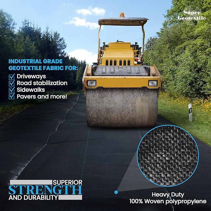 Woven Geotextile Fabric for Driveway and Road Stabilization, Construction Underlayment, Erosion Control, Commercial Grade 50 Year for Gravel Roads and Pavers (17.5x100) Ships Folded