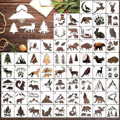 Small Stencils for Painting on Wood Reusable, 3 Inch Reusable Stencil for Craft Ornament Paint Template Stencils for Wall Card Rock Wood Signs Coasters Canvas Home Decor (Animal Wildlife)