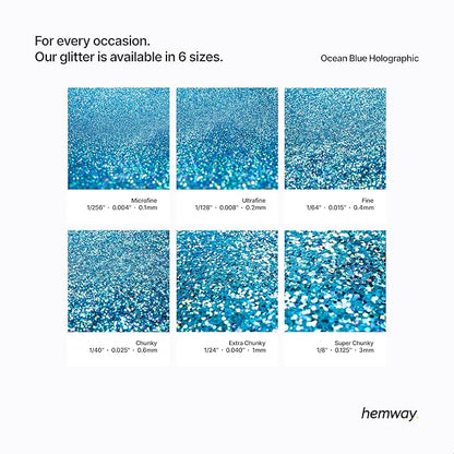 Hemway Polyurethane & Epoxy Resin Glitter 100g / 3.5oz Metallic Crystal Flake Additive for Flooring Jewelry Tumblers Glass Pigment - Microfine (1/256" 0.004" 0.1mm) - Ocean Blue Holographic