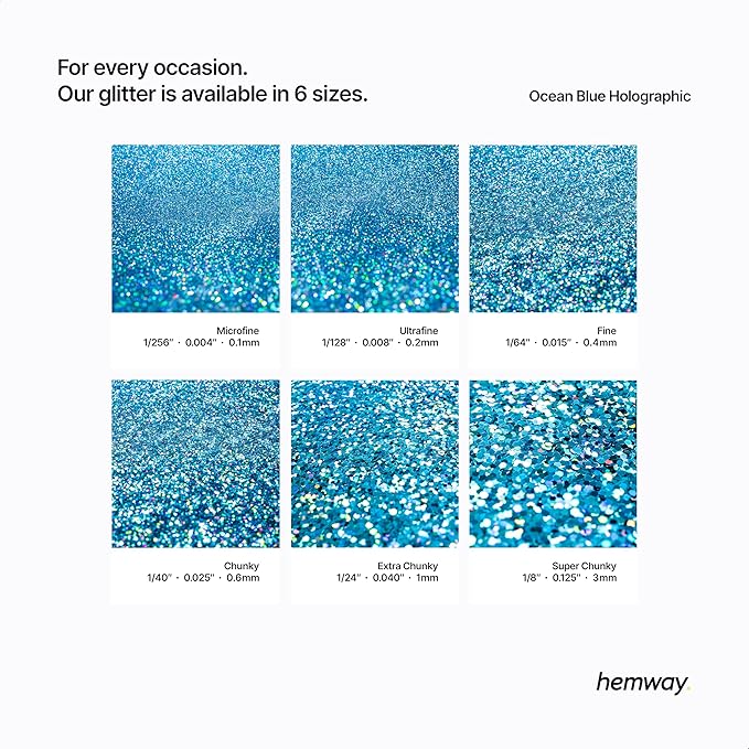 Hemway Polyurethane & Epoxy Resin Glitter 100g / 3.5oz Metallic Crystal Flake Additive for Flooring Jewelry Tumblers Glass Pigment - Extra Chunky (1/24" 0.040" 1mm) - Ocean Blue Holographic