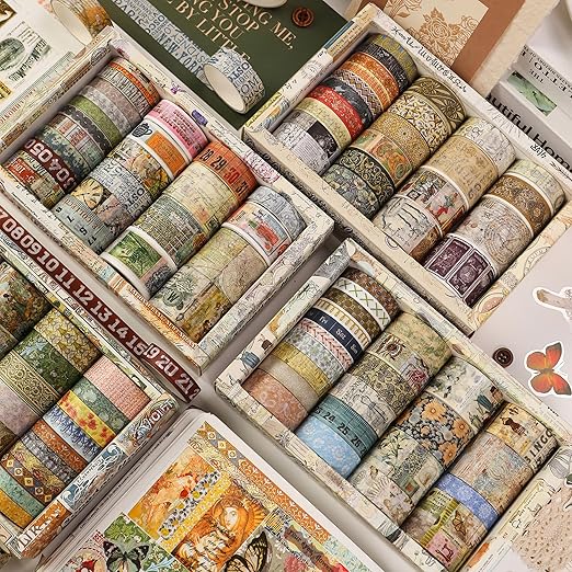 Vintage Washi Tape Set - 24 Rolls Arts Adhesive Tapes Assorted Retro Decorative Masking Tape Sets for Craft, Kids, Scrapbook, DIY, Gift Wrapping (6-Timeless Notes)