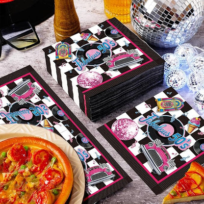 60 Pcs 50s Cocktail Paper Napkins 6.5 x 6.5 Inches Disposable Paper Napkins Dessert Beverage Napkin for Decoupage Luncheon Napkin for Party Wedding Birthday Party