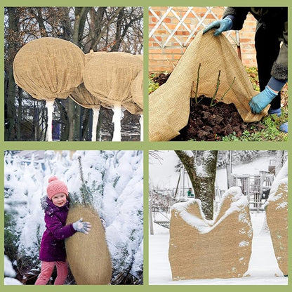 Buryeah 60 Inch x 150 ft Burlap Fabrics Roll Natural Jute Burlap Garden Tree Wrap Outdoor Weed Barrier DIY Fall Halloween Craft Winter Frost Plant Landscape Blankets Cloth for Plant Gardening Shrubs