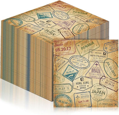 60 Pcs World Travel Cocktail Paper Napkins 6.5 x 6.5 Inches Disposable Paper Napkins Dessert Beverage Tissue for Decoupage Luncheon Tissue for Theme Party Wedding Birthday Party