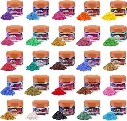 MTBJZJ Mica Powder for Resin, 25 Colors - 20g/Bottle of Epoxy Resin Color Pigment,for Candle Dye, Lip Gloss Pigment, Soap Making, Slime Colorant, Paint, Bath Bombs,Nail Polish and Eye Shadow
