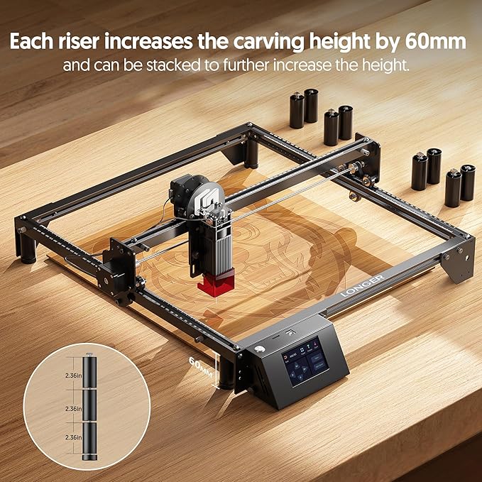 LONGER Laser Engraver Ray5 5000mW Engraver Machine with Air Assist Kit DIY CNC Laser Cutter Tool for Metal Glass Wood Working Area 15.7 "x15.7" with 4-in-1 Rotary Roller Kit