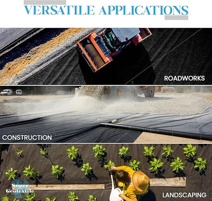 Woven Geotextile Fabric for Driveway and Road Stabilization, Construction Underlayment, Erosion Control, Commercial Grade 50 Year for Gravel Roads and Pavers (17.5x60) Ships Folded