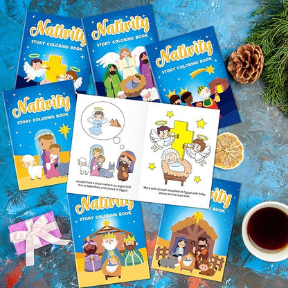 JAPBOR Christmas Nativity Coloring Books - 24PCS Mini Xmas Christian Story Color Book Bulk for Kids Party Favors, Religious Bible Small Colour Pages for School Classroom Church Drawing Painting Games