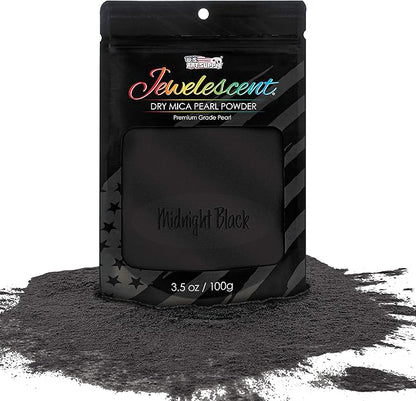 U.S. Art Supply Jewelescent Mica Pearl Pigment Powder, Midnight Black 3.5 oz (100g) Pouch - Cosmetic Grade, Epoxy Resin Color Pigment, Mica Powder for Resin, Soap, Slime, Candle Dye, Art, Crafts