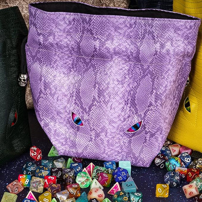 Large DND Dice Bag Leather Dice Storage Bag Purple D&D Drawstring Pouch with Pockets for RPG Table Games - Can Hold 200+ Polyhedral Dice