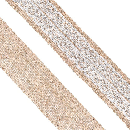 Mandala Crafts Burlap and Lace Ribbon 1 Inch Wide Jute Ribbons for Crafts - 20 Yds Roll Rustic Burlap Wrap Trim Ribbons for Wreaths Bows Wedding Party
