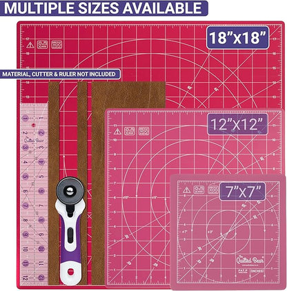 The Quilted Bear Rotating Cutting Mat 18" x 18" - Square 360° Rotating Self Healing Mat with Innovative Locking Mechanism for Quilting & Sewing Your Choice of Colours Available! (Pink)