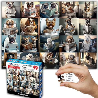 Think2Master Funny Dogs 1000 Pieces Jigsaw Puzzle Featuring heartwarming Puppies and Dogs. Fun for Teens, Seniors & Families. Great Gift for Kids Ages 13+ Size: 26.8” x 18.9