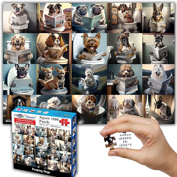 Think2Master Pooping Dogs & Puppies 500 Pieces Jigsaw Puzzle. Pooping Puppies, Funny Bathroom Decoration, Gag Gift. Fun Toy Teens, Adults, Seniors & Families. Great for Kids 13+ Size: 26.8” x 18.9”