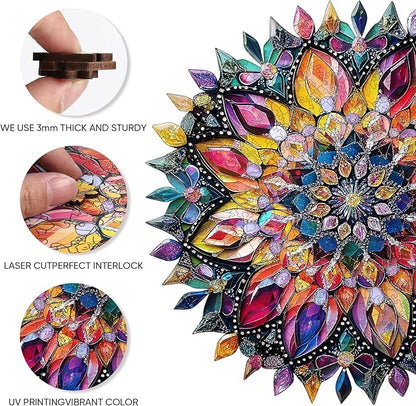 Wooden Jigsaw Puzzles 500 Pcs - Diamond Mandala Wooden Puzzles for Adults, Luxurious Shaped Wood Puzzle, Beautiful Package, Best Gift for Adults and Kids, Family Game, 16.7'' x 16.7''
