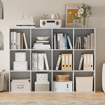 Wooden Cube Storage Organizer with Closed Back Panel, 11in Cube Shelf Opening, Bookshelf, Display Shelf,Closet Cabinet for Home and Office (Embossed White, 12-Cube 35.98L*9.45W*47.72H)
