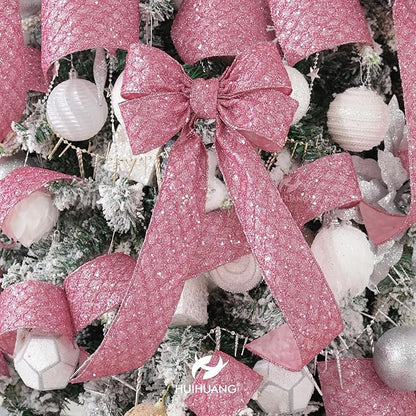 HUIHUANG Pink Glitter Wired Ribbon for Christmas Tree 2.5 inch Light Pink Diamond Mesh Wire Ribbon for Tree Decoration, Wreaths, Garland, Gift Wrapping, Bows Making, Home Decor -10 Yards