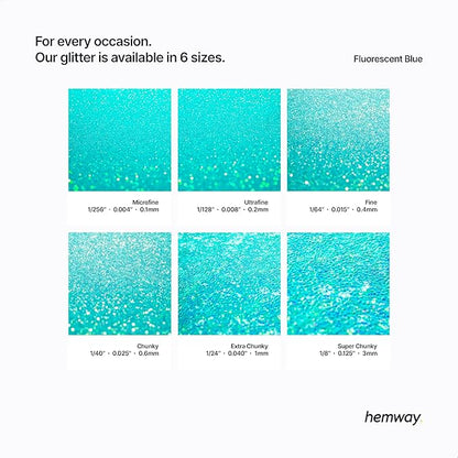 Hemway Polyurethane & Epoxy Resin Glitter 100g / 3.5oz Metallic Crystal Flake Additive for Flooring Jewelry Tumblers Glass Pigment - Ultrafine (1/128" 0.008" 0.2mm) - Fluorescent Blue