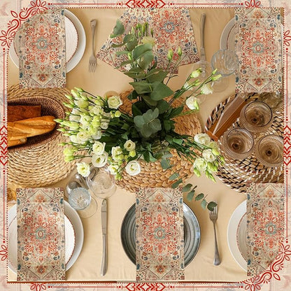 Yeaqee 100 Pcs Vintage Boho Napkins Paper Guest Towels 2 Ply Decoupage Napkins Disposable Decorative Hand Towel for Bathroom Kitchen Fall Wedding Party Dinner(Orange and Blue)