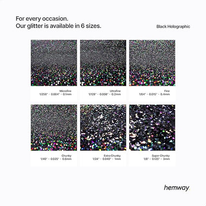 Hemway Polyurethane & Epoxy Resin Glitter 100g / 3.5oz Metallic Crystal Flake Additive for Flooring Jewelry Tumblers Glass Pigment - Extra Chunky (1/24" 0.040" 1mm) - Black Holographic