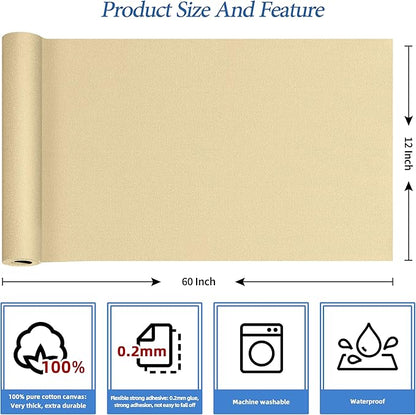 KING MOUNTAIN Canvas Iron on Patch,12"×60",Waterproof 100% Cotton Fabric Repair Patch,Used for Various Sofa,Tent,Clothes,Seats,Suitcases (Camel,Waterproof)