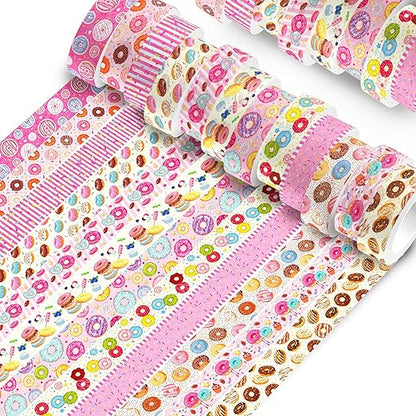 Donut Washi Tape Set 12 Rolls,Cute Washi Tape Candy Cake Gifts Wrapping Decorative Paper Stickers Decorative Tapes for DIY Art Crafts Wrapping Decor Junk Journal Scrapbooking Gifts Stickers