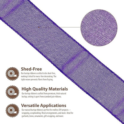 Mandala Crafts Purple Burlap Ribbon 2 Inches Wide Jute Ribbons for Crafts - 20 Yds Roll Rustic Burlap Wrap Trim Ribbons for Wreaths Bows Wedding Party Decoration
