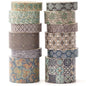 12 Rolls Exotic Charm Washi Tape Set Floral Arts Adhesive Tapes Geometric Garden Decorative Masking Tape Sets for Craft, Kids, Scrapbook, DIY, Gift Wrapping (Amber Tranquility)