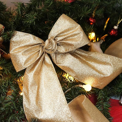 CT CRAFT LLC Glitter Wired Ribbon 4" x 10 Yards Light Gold for Christmas Home Decor Bow Gift Wrapping DIY Crafts Wreath