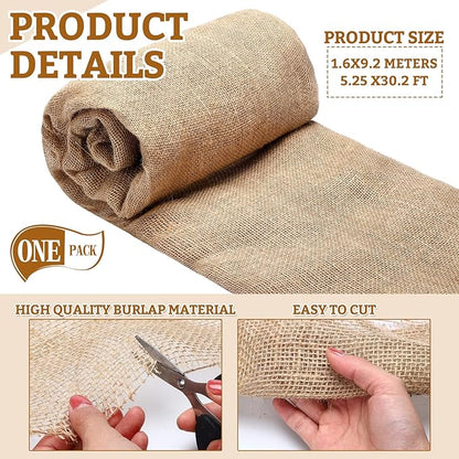 63 Inch x 30 Feet Gardening Burlap Roll - High Density Wide Natural Burlap Fabric Roll Multipurpose Natural Burlaps Fabric for Garden Tree Wrap Outdoor Plant Care, Weed Barrier, DIY Crafts Decoration